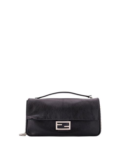 Fendi Black Baguette Chain Large Shoulder Bag