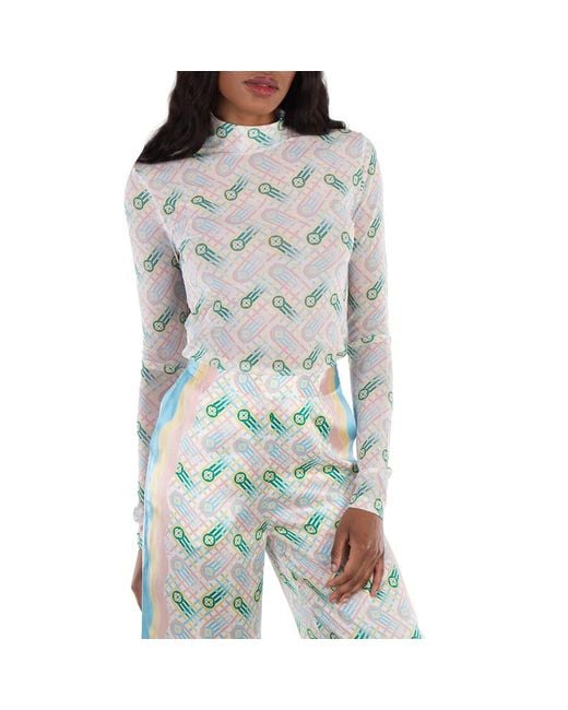 Casablanca Gray Ladies Ping Pong Monogram Print Top