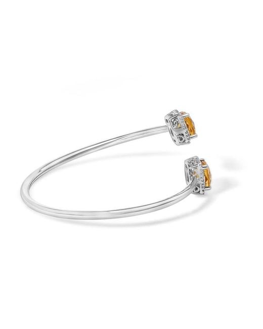 Haus of Brilliance Metallic Sterling Cushion Cut Citrine Gemstone And Diamond Accent Split Bypass Bangle Bracelet