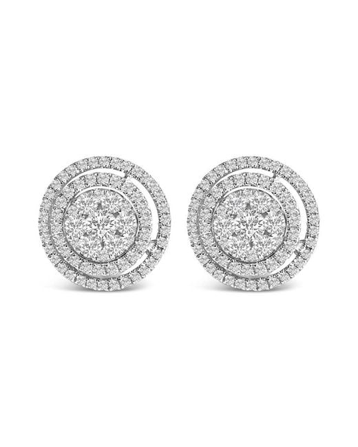 Haus of Brilliance Metallic 14K 1 3/8 Cttw Diamond Cluster And Double Halo Stud Earring (G-H Color, Si1-Si2 Clarity)