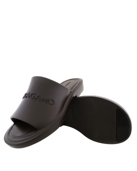 Ferragamo Brown Ferragamo Giuneva Logo Embossed Slides, Size 9 for men