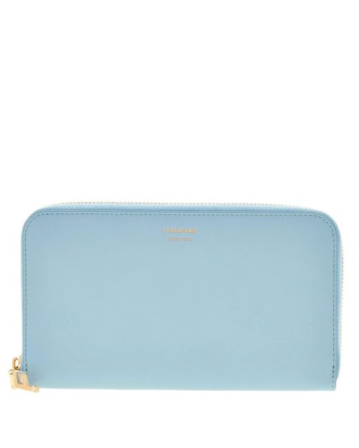 Ferragamo Blue Logo-Stamp Calf Leather Wallet for men