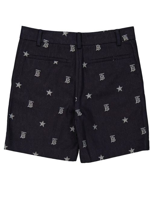 Burberry Blue Boys Indigo Royston Star And Monogram Motif Tailored Shorts