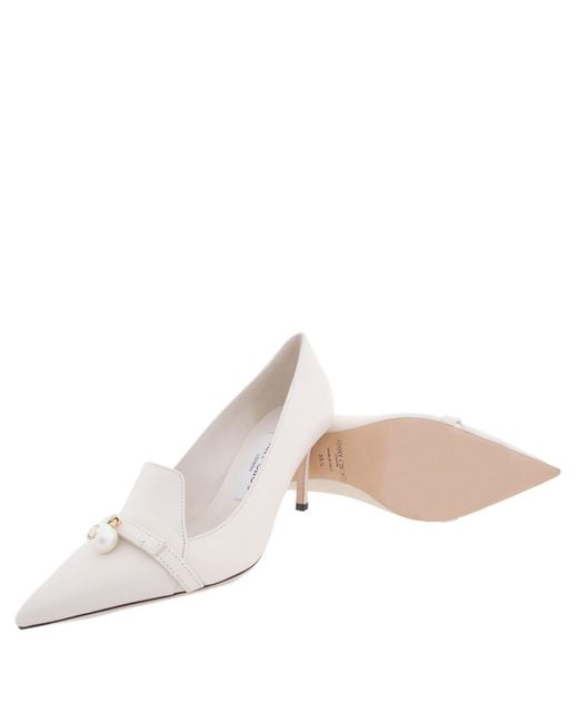Jimmy Choo White Felicitie 75 Latte Nappa Leather Pumps