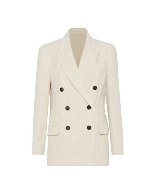 Brunello Cucinelli Natural Off Double Breasted Jacket for men