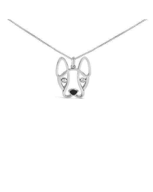 Haus of Brilliance White 925 Sterling Diamond Accent And Enamel French Bullldog 18" Inch Pendant Necklace Inch