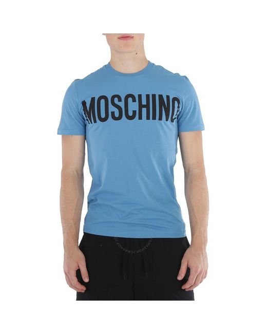 Moschino Blue Logo Print Cotton Jersey T-shirt for men