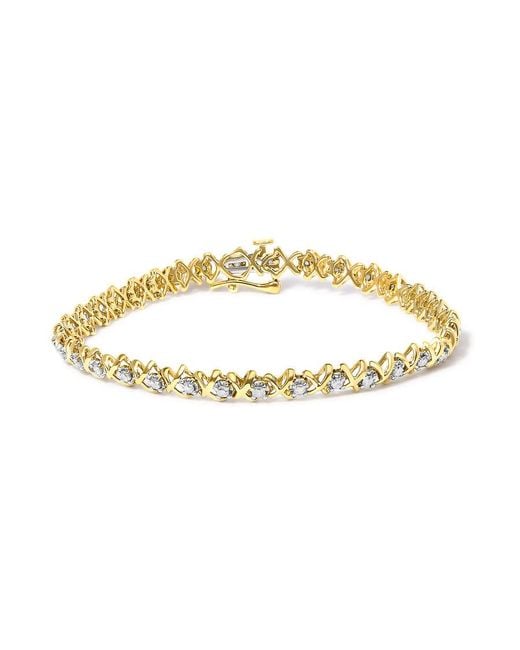 Haus of Brilliance Metallic 10K-Plated Sterling 1.00 Cttw Round-Cut Diamond X-Link 7.50" Bracelet