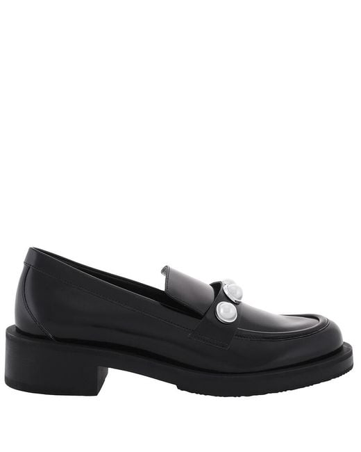 Stuart Weitzman Black Portia Bold Leather Loafers, Brand Size 36 Us