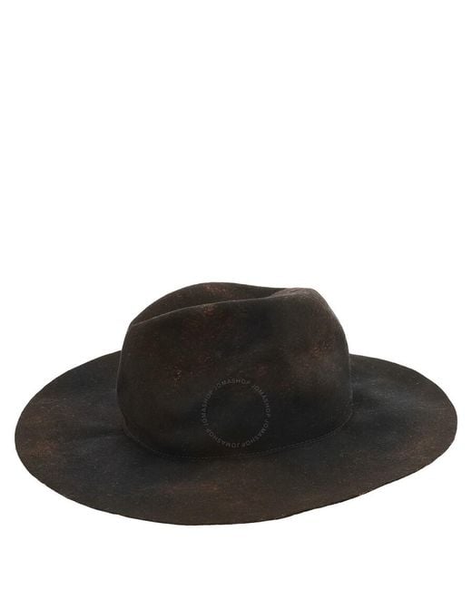 Yohji Yamamoto Black Burnt Finish Fedora Hat for men