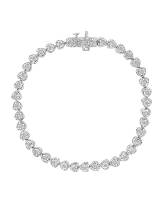 Haus of Brilliance Metallic .925 Sterling Silver 1.0 Cttw Miracle Set Diamond Heart-link 7'' Tennis Bracelet
