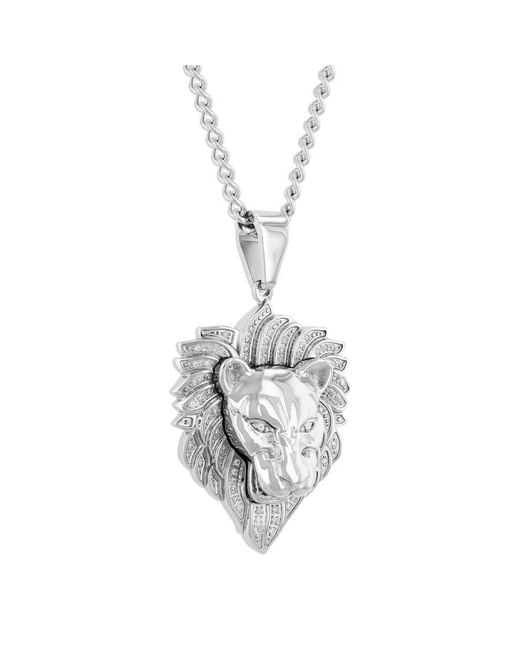 Robert Alton Metallic 1/3Ctw Diamond Stainless Steel Lion Pendant for men