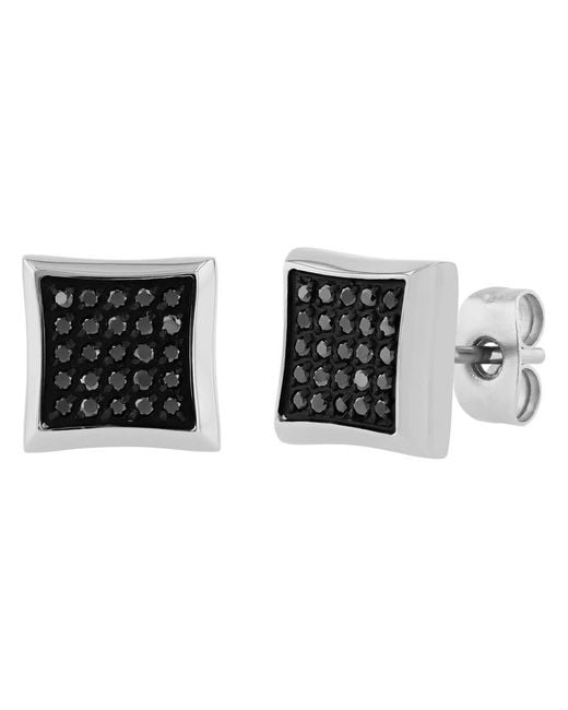 Robert Alton Black 1/4Ctw Diamond Stainless Steel Square Stud Earrings for men