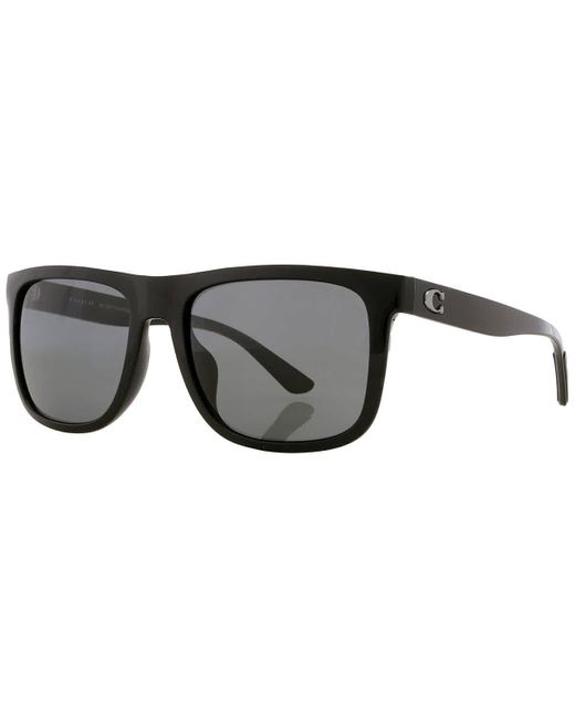 COACH Black Polarized Rectangular Sunglasses Hc8367u 500281 57 for men