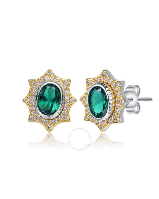 Rachel Glauber Blue Rhodium And 14k Gold Plated Emerald Cubic Zirconia Stud Earrings