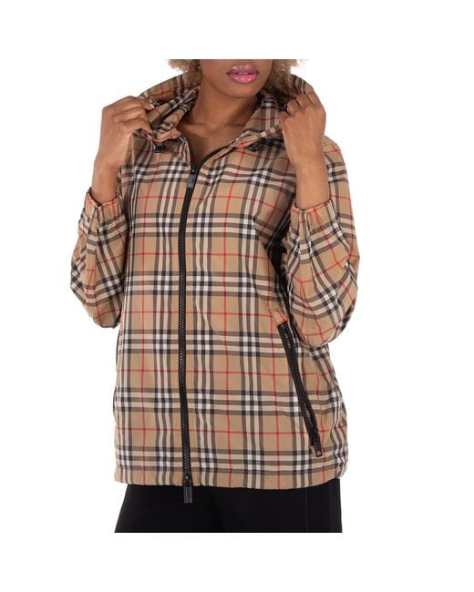 Burberry Brown Vintage Check Drawstring Hooded Jacket, Brand Size 6 (Us