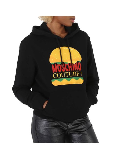 Moschino Black Cotton Burger Logo Print Hoodie