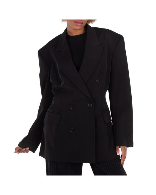 Balenciaga Black Double-Breasted Cinched Wool Blazer, Brand Size 34 (Us