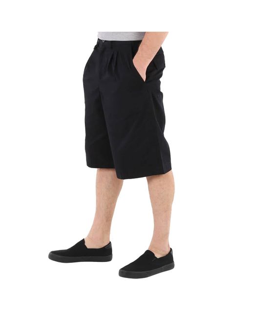 Burberry Black Icon Stripe Detail Cotton Twill Tailored Shorts for men