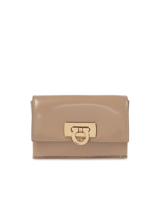 Ferragamo Natural Salvatore Card Case With Gancini Clasp
