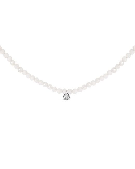 Haus of Brilliance Metallic Sterling Moonstone Bead Station Necklace With Diamond Accent