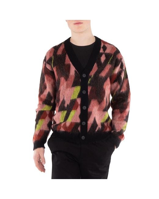 Maison Kitsuné Red Graphic Motif Jacquard Mohair Cardigan for men