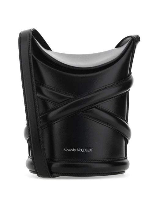 McQueen Black Leather The Curve Bucket Bag for men