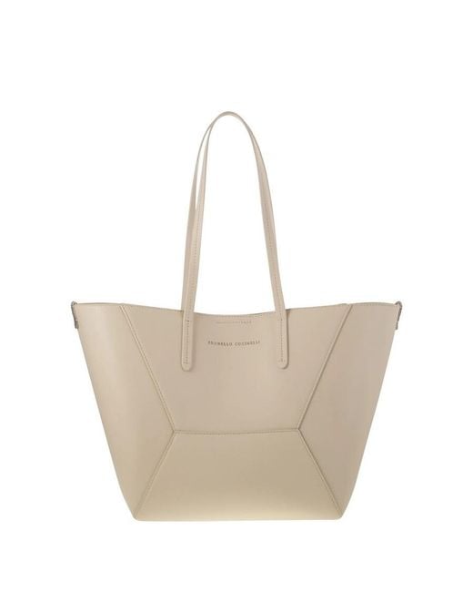 Brunello Cucinelli Natural Avorio Leather Structured Tote Bag