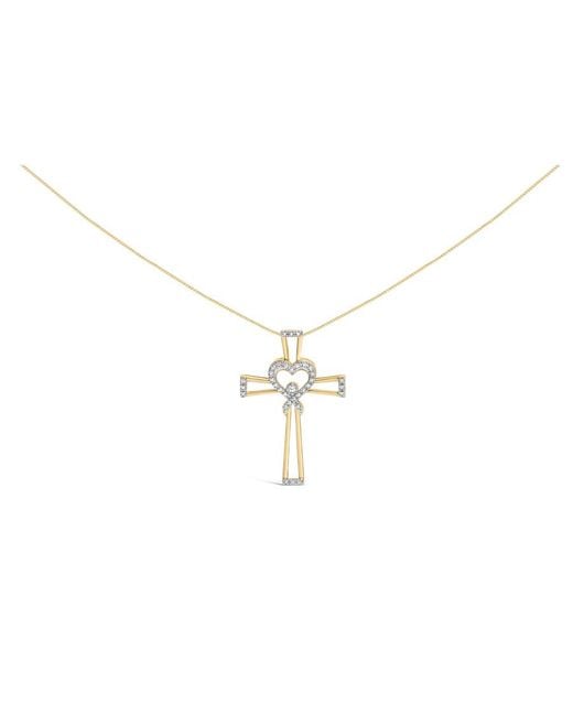 Haus of Brilliance Metallic 14K Over 1/6 Cttw Diamond Interlocking Heart And Ribbon Cross Pendant Necklace