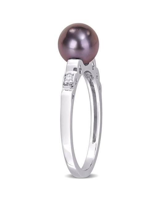 Amour Metallic 7-7.5Mm Freshwater Cultured Pearl And Topaz Ribbed Design Ring