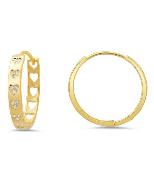 Kylie Harper Metallic 14K Over 25Mm Bezel Inlay Cz Heart Hoop Earrings