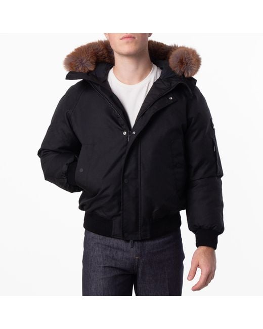Burberry Black Faux Fur Trim Hooded Bomber Jacket for men