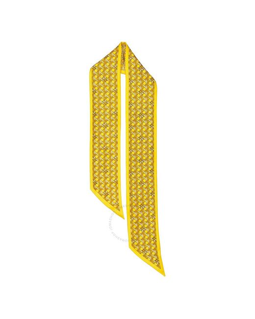Tory Burch Yellow Basketweave Silk Twill Ribbon Tie Twilly Scarf