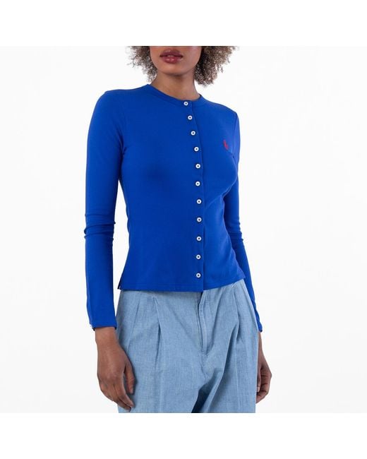 Polo Ralph Lauren Blue Cotton Mesh Pony Cardigan