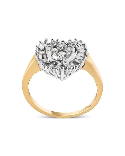 Haus of Brilliance Metallic 10K 1/4 Cttw Round And Baguette Cut Diamond Heart Shape Ballerina Ring (H-I Color, I1-I2 Clarity)