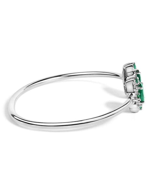 Haus of Brilliance Green Sterling Topaz And Emerald Floral Bangle Bracelet 6.5 Inch