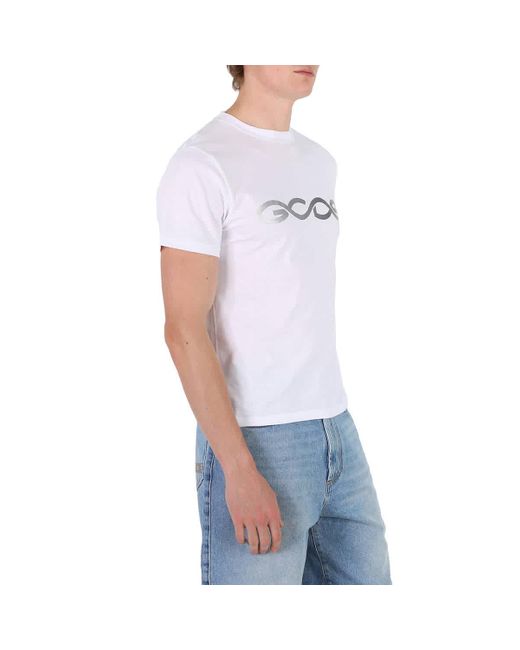 Gcds White Reflective Logo Regular Cotton T-shirt for men