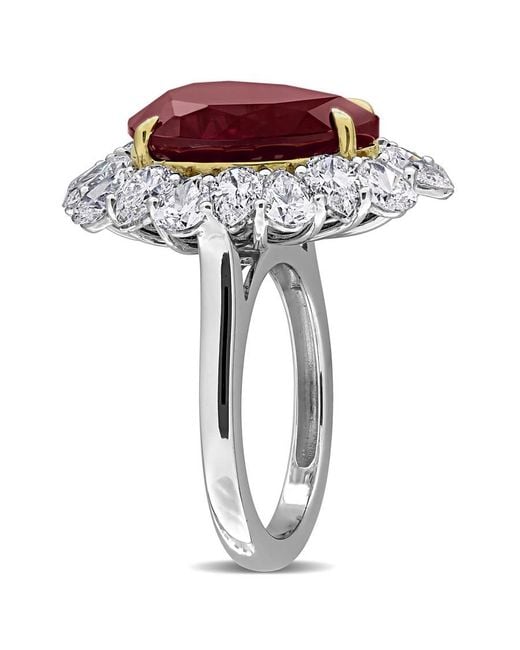 Created Forever Red 11Ct Tgw Created Ruby And 3 4/5Ct Tw Lab-Grown Diamond Cocktail Ring