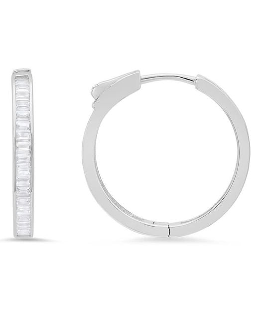 Kylie Harper White Sterling 25Mm Diamond Lock Baguette-Cut Cz Hoop Earrings