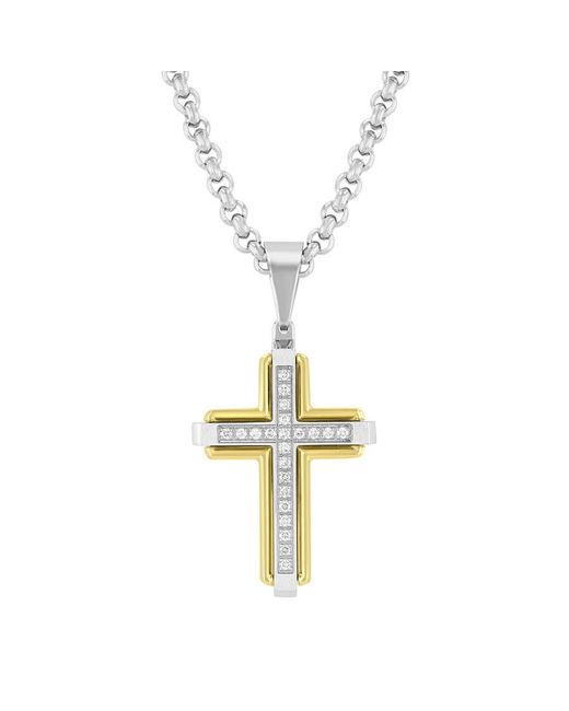 Robert Alton Metallic 1/6Ctw Diamond Stainless Steel Two-Tone Cross Pendant for men