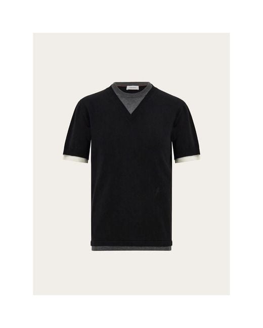Ferragamo Black Layered Cotton Sweater for men
