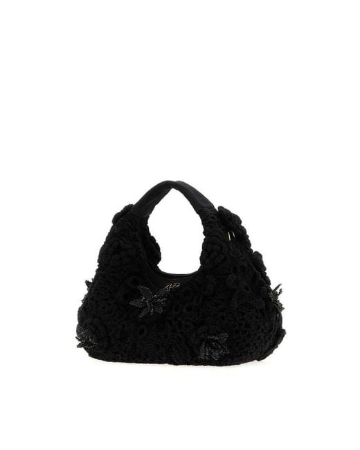 Ganni Black Crochet Hobo Bag