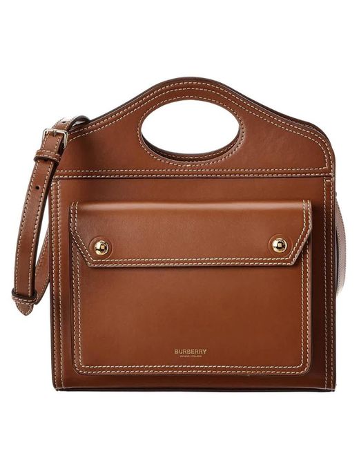 Burberry Brown Mini Topstitched Leather Pocket Bag