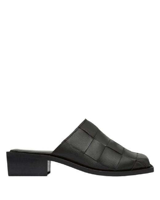 St. Agni Black Ladies Woven Leather Stacked Heel Mules, Brand Size 37 (Us
