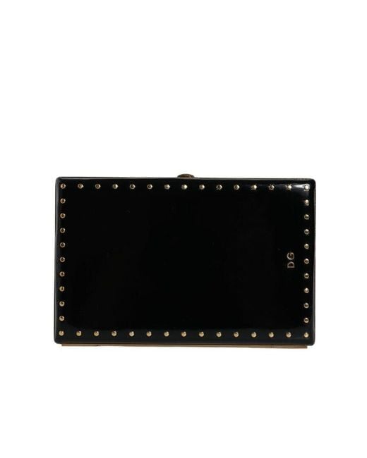Dolce & Gabbana Black Leather Studs Frame Clutch Evening Purse Bag