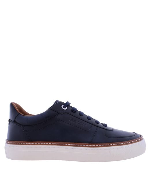 Bally Blue Hens Brushed Leather Low-Top Sneakers, Brand Size 5 Us for men