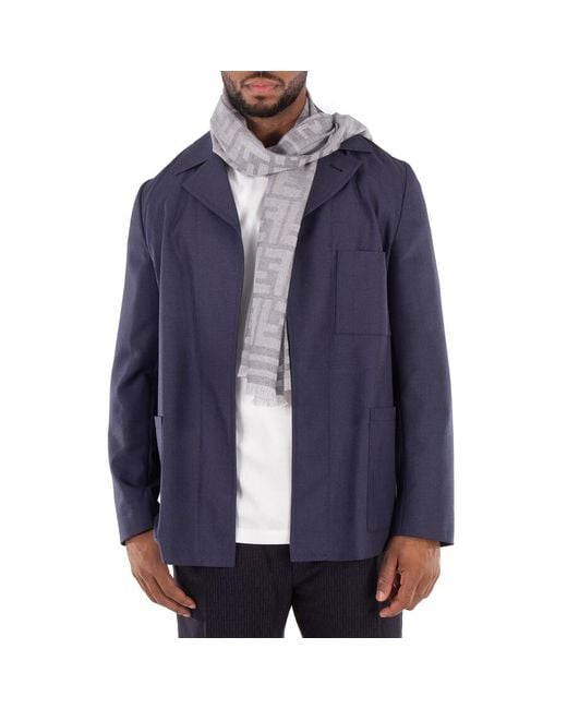 Fendi Gray Rectangular Wool Scarf for men