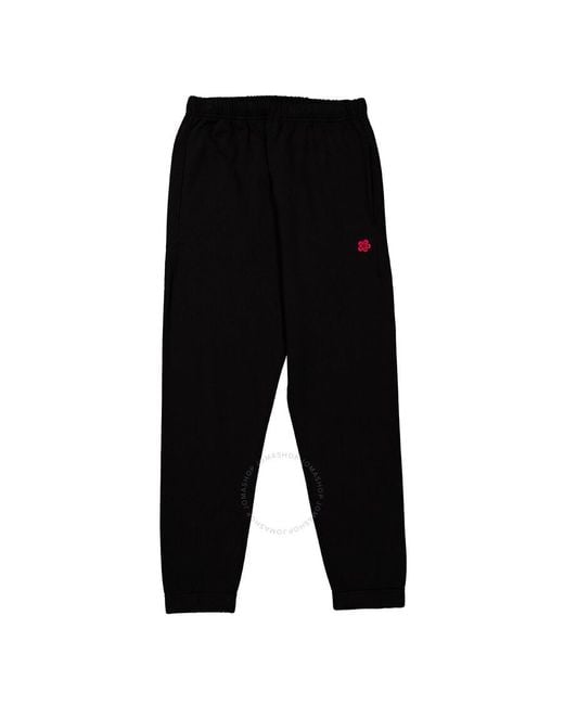 KENZO Black Embroidered Flower Jog Pants for men