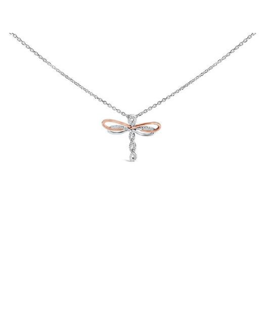 Haus of Brilliance White 14K Rose Plated Sterling 1/10 Cttw Diamond Dragonfly Pendant Necklace