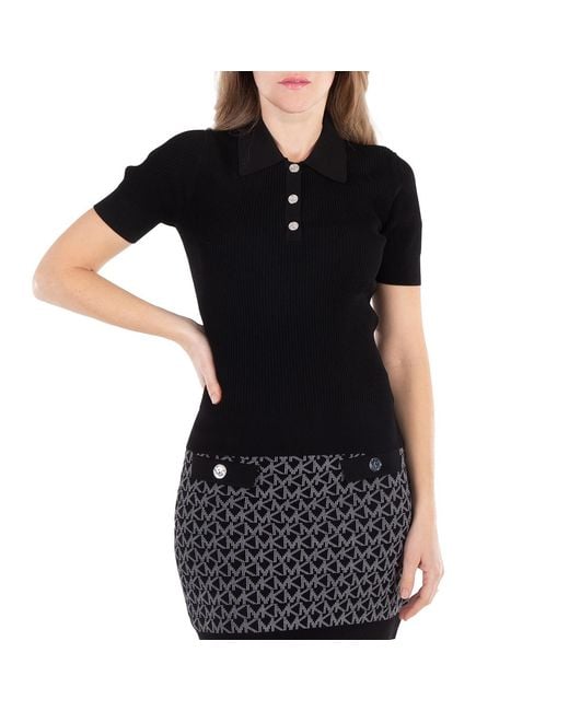 Michael Kors Black Classic Collar Stretch Knit Polo Shirt